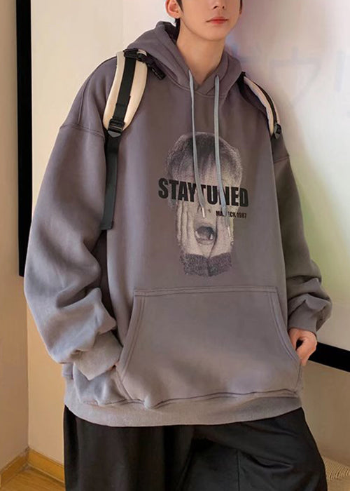 Loose White Hooded Print Pockets Cotton Men Sweatshirt Spring YQ020