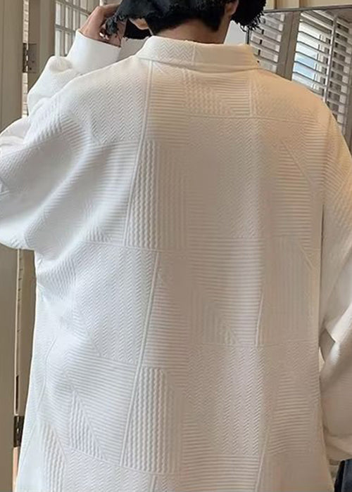 Cotton TC034 Sweatshirts Loose Polo White Letter Zippered Men Spring