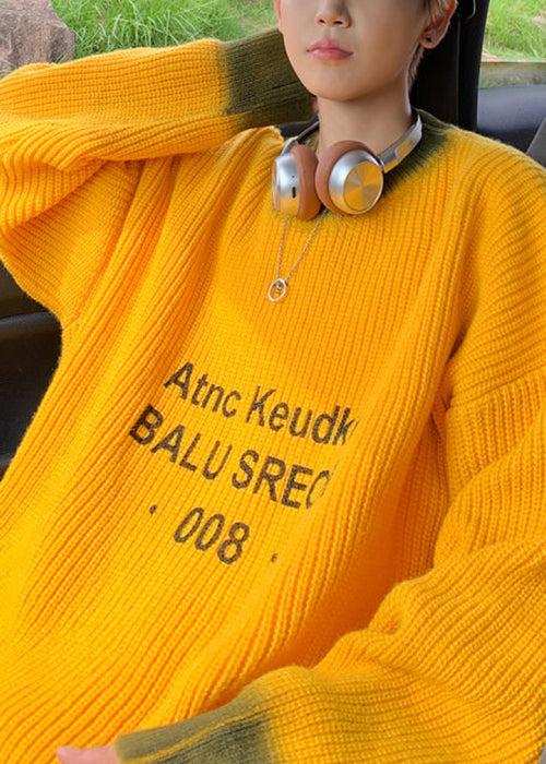 Loose Yellow Tie Dye Letter Knit Men Sweaters Winter RC026