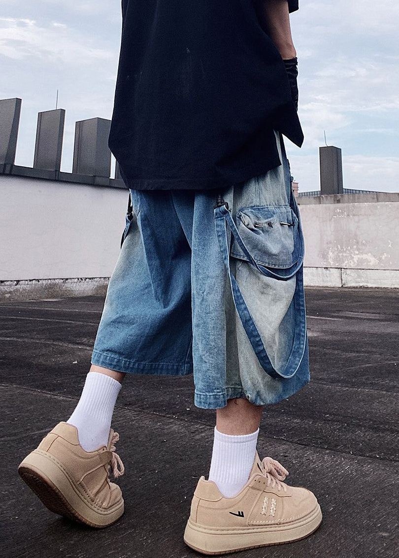 Mens Denim Modern Pockets Summer Shorts Blue Oversized