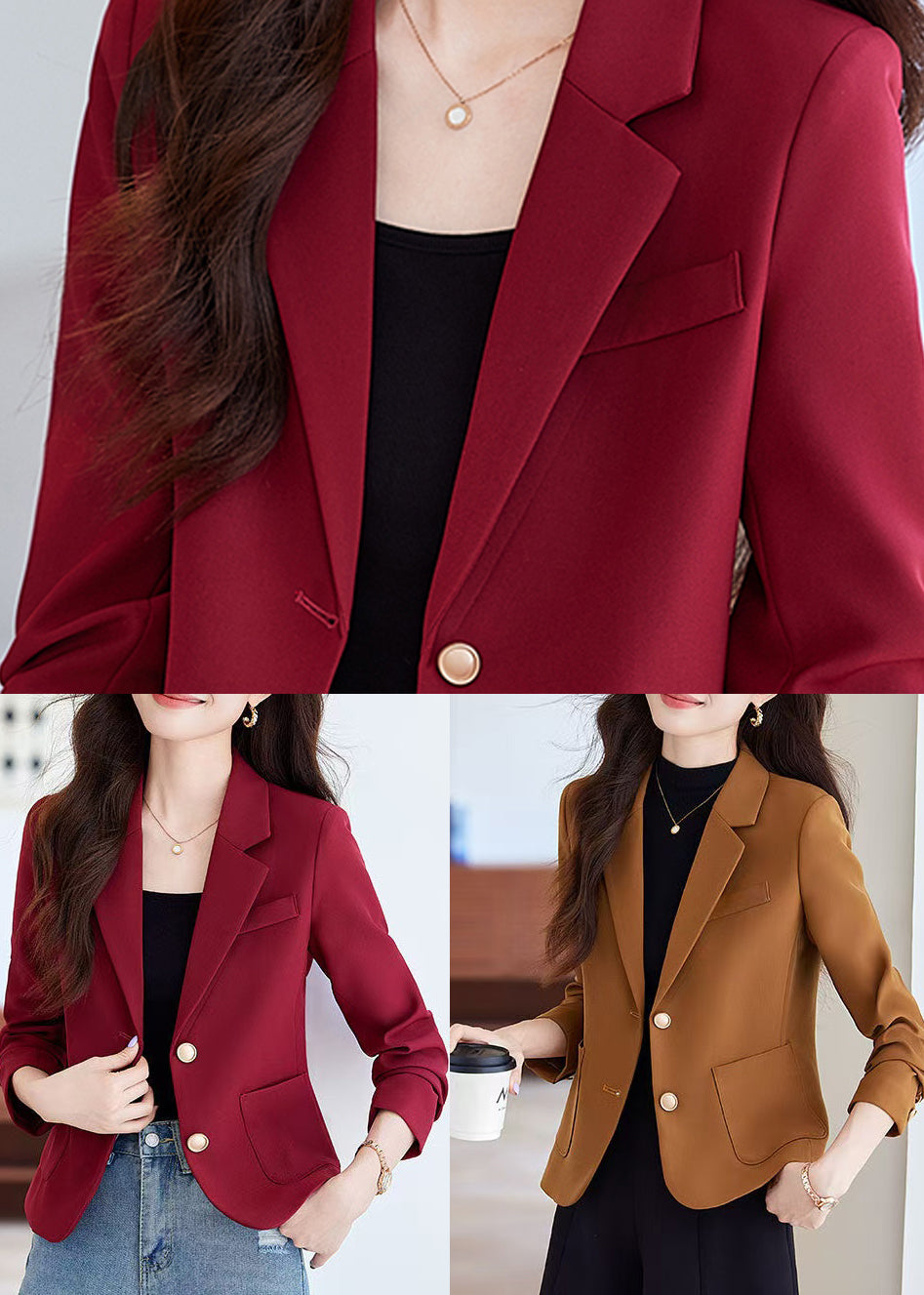 Modern Brown Silm Fit Formal Short Coats Spring YJ017