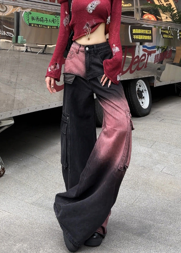 Modern Gradient Color Oversized With Pockets Denim Pants Spring YF018