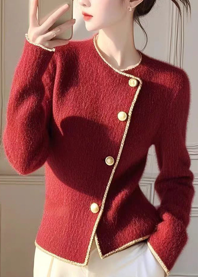 Modern Red O Neck Button Knit Slim Fit Coat Spring YY035