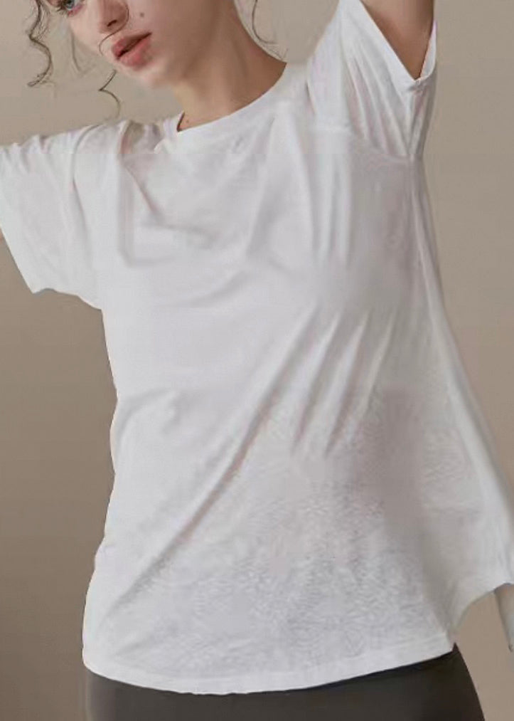 Loose Yoga Modern Tops Out White Hollow O-Neck
