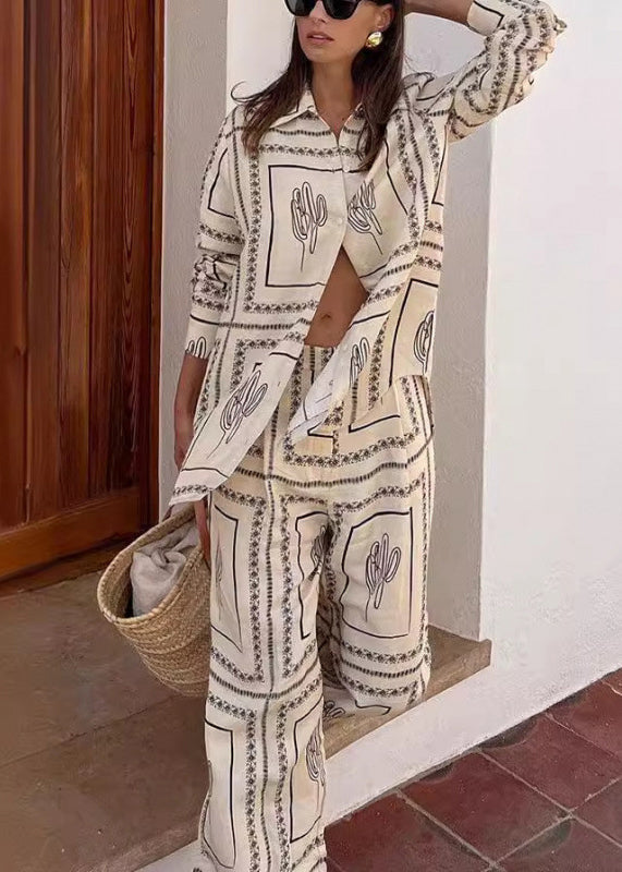 Shirts Pan Pants Leg Collar Print And White Wide Natural Peter