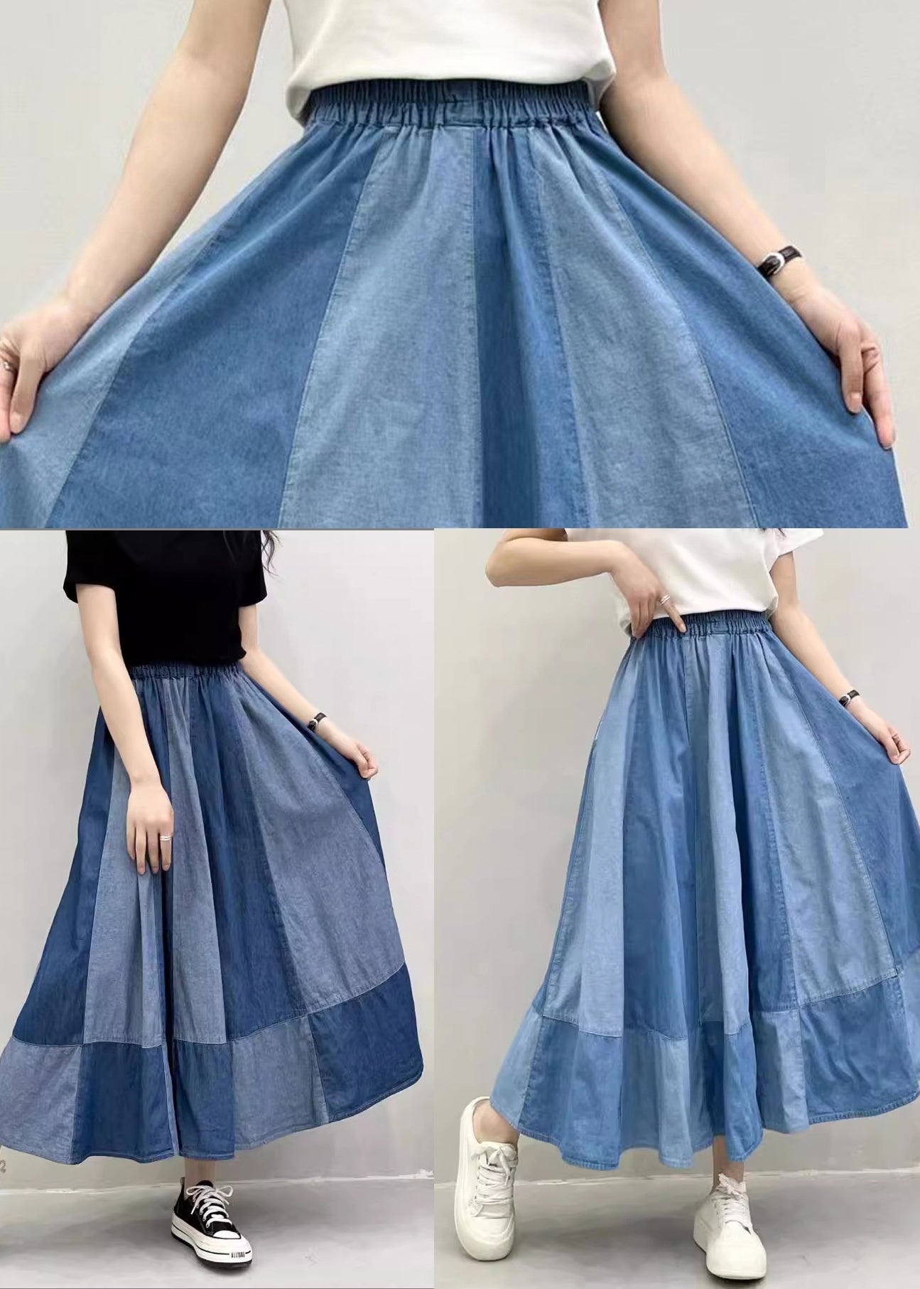 Oversized Patchwork Denim Large Skirts Hem Summer Navy Exra Pant
