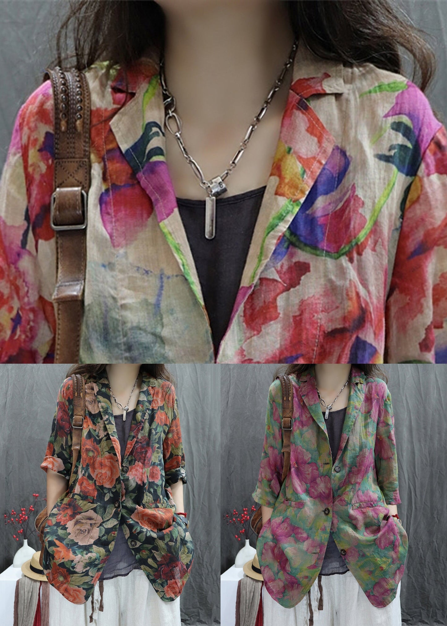 Open Coats Back Cotton Pockets Bracelet Apricot New Sleeve Print