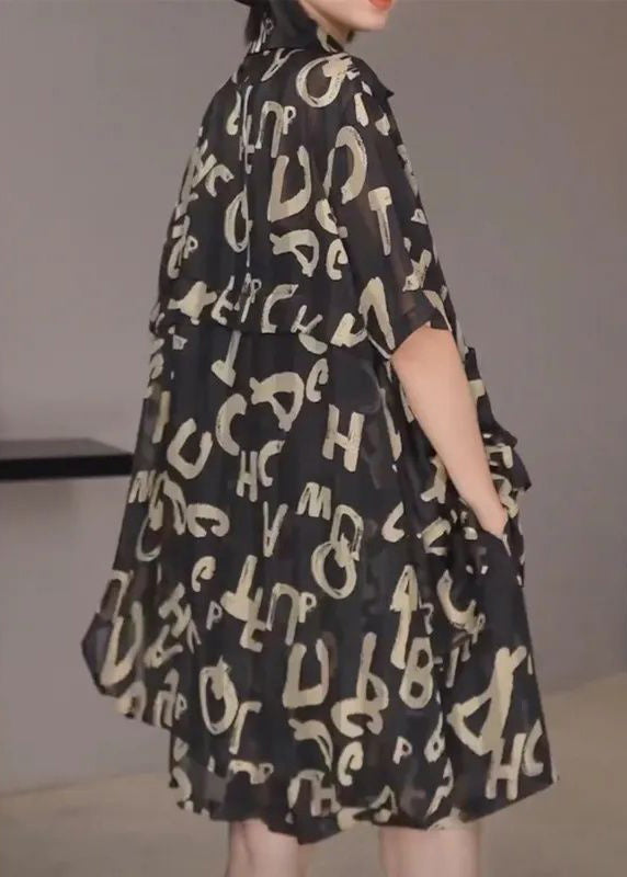 New Black Alphabet Pockets Chiffon Two Pieces Set Summer XX032