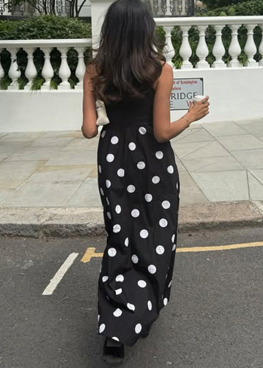 Print Cotton New Patchwork Dot Sleeveless Dresses Black