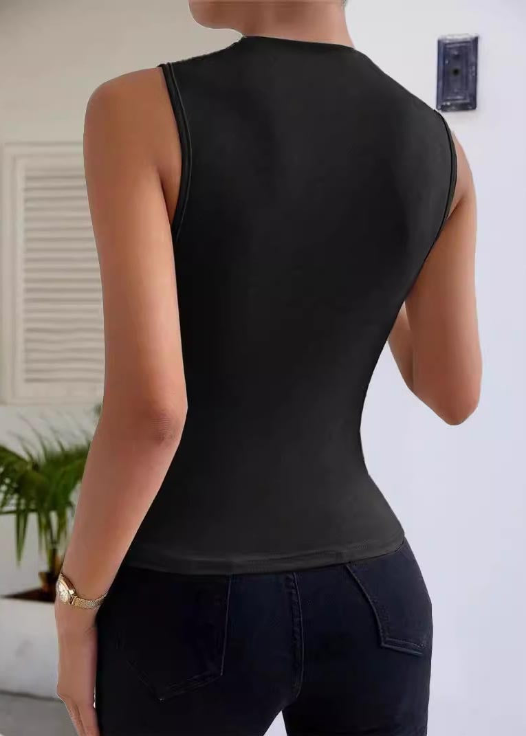 Vests Black Cotton Silm New Sleeveless Wrinkled Fit