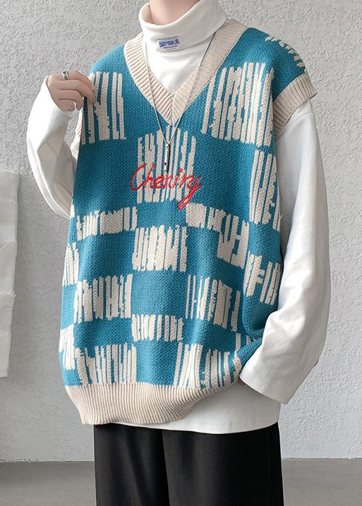 New Black V Neck Cozy Patchwork Knit Mens Vest Sleeveless RJ030