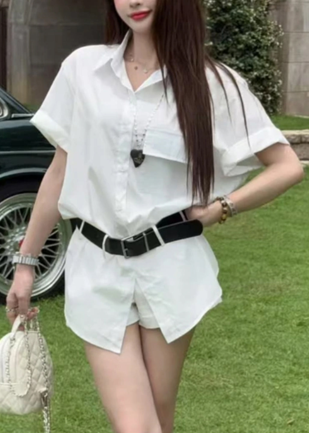 Two Piece New And Blue Summer Shorts Set Cotton Button Shirts