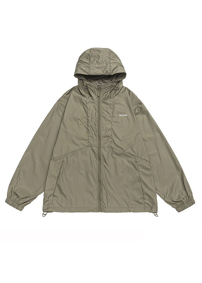 Coffee UPF New Pockets Zippered 50+ Thin Hooded Men Coat