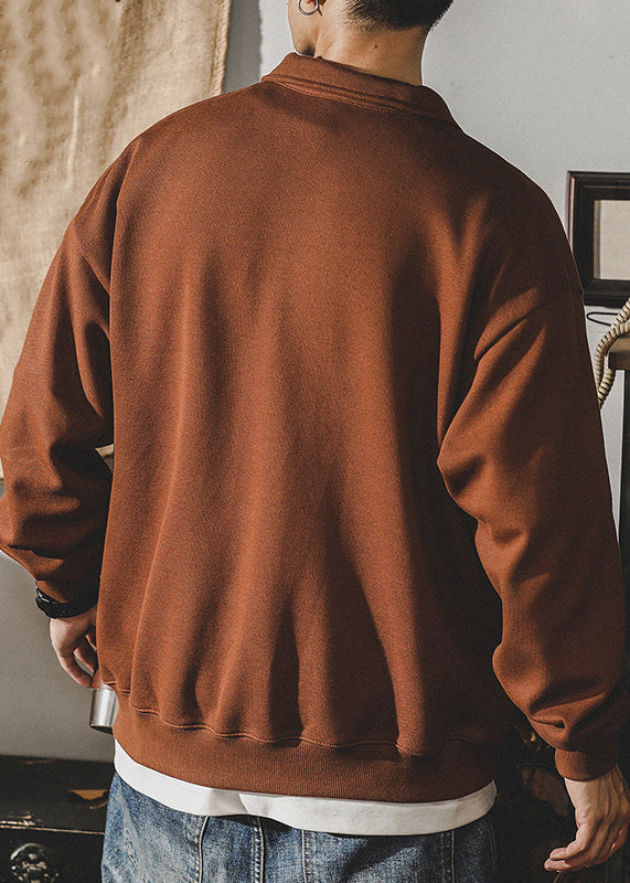 TC029 New Coffee Polo Cotton Dark Embroideried Sweatshirt Spring Button Men