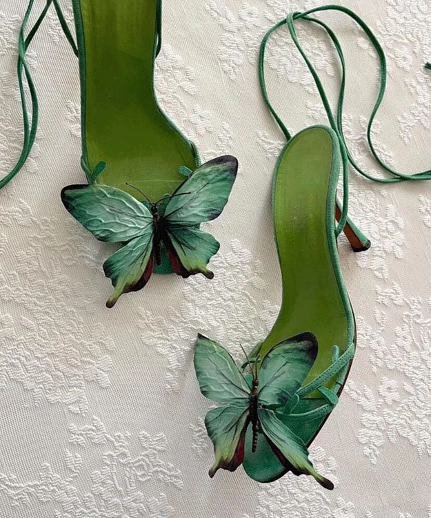 Butterfly Sandals New Lace Flower Green Stiletto Up