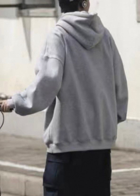 New Grey Hooded Print Pockets Cotton Mens Sweatshirts Spring YQ031