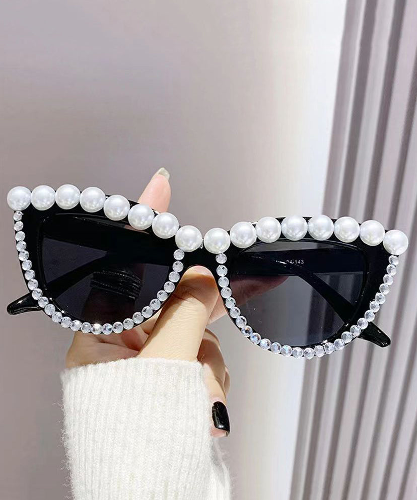 New Personalized Diamond Studded Pearl Cat Eye Sunglasses XS1086
