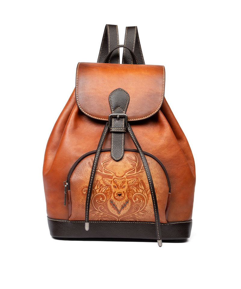 Leather Bag Capacity Backpack Brown New Retro Large Calf