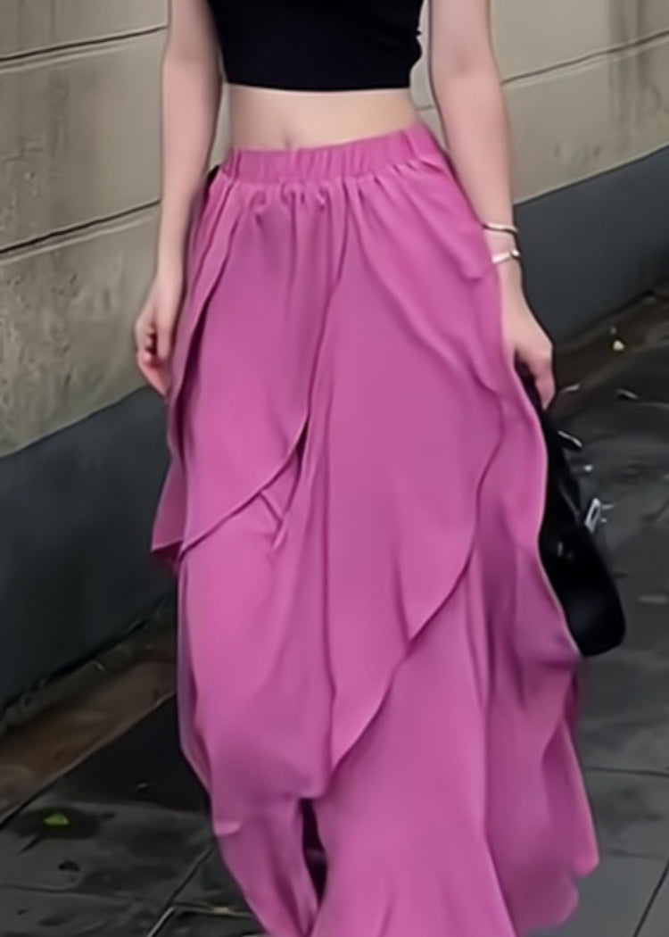 Waist Summer Asymmetrical Elastic New Rose Skirts Chiffon