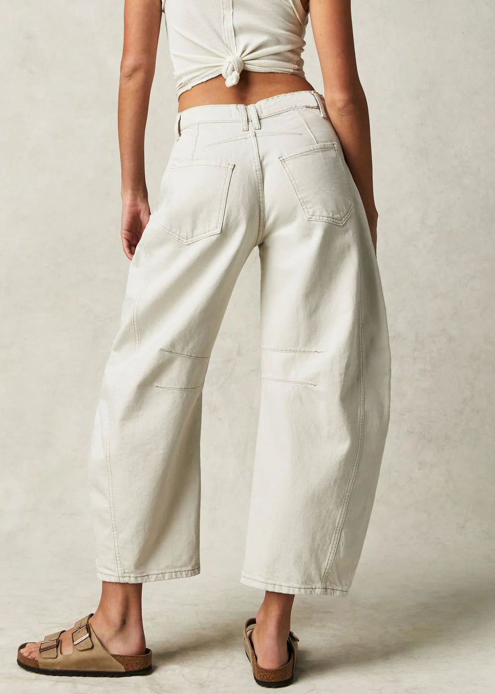 Pants Patchwork New Waist High Denim White Crop