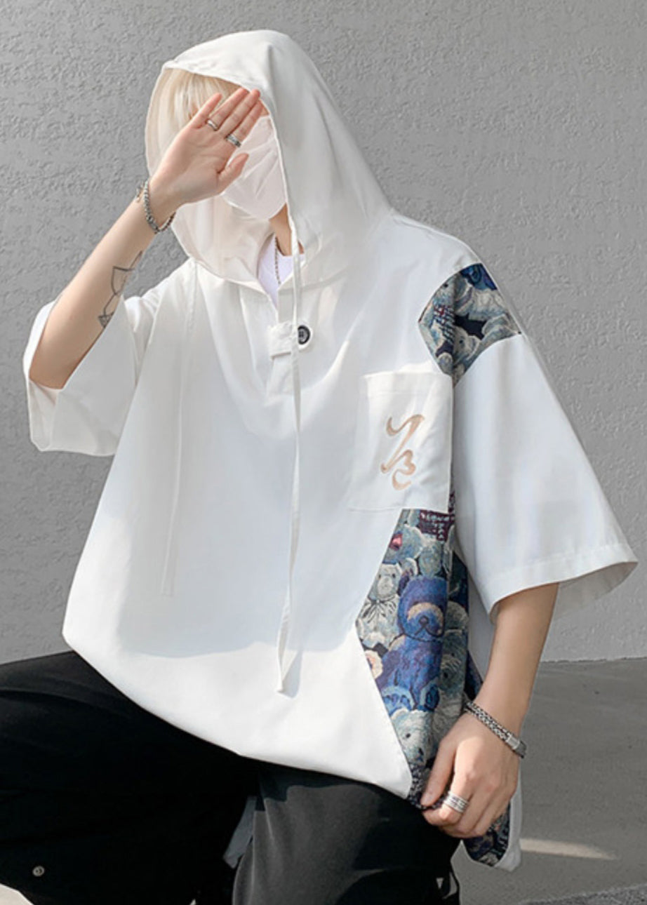 T Hooded White Summer Cotton Patchwork Mens Shirt Designer New
