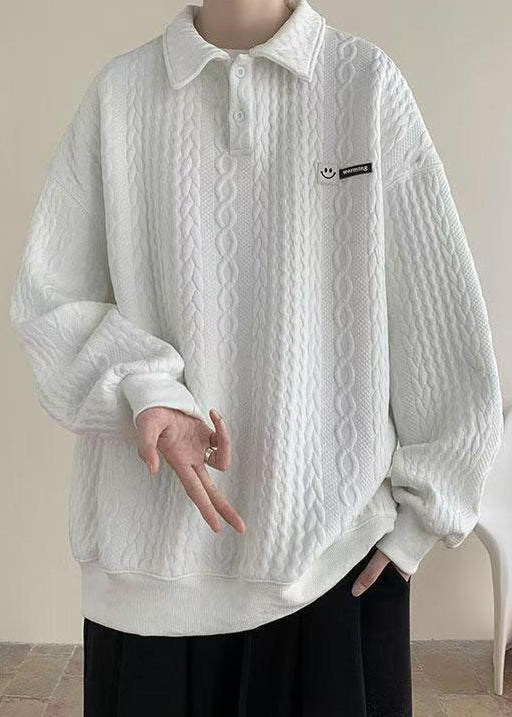 Pan TC028 Sweatshirt Men Peter Cotton Collar Spring Button New White
