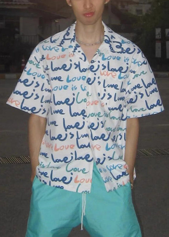 Print White Mens Shirts New Pockets Cotton Summer