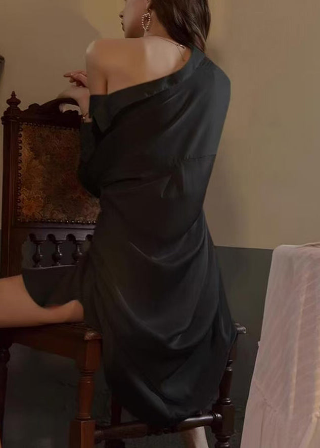 New White Side Open Low High Design Ice Silk Pajamas Shirts Dresses Spring YK014