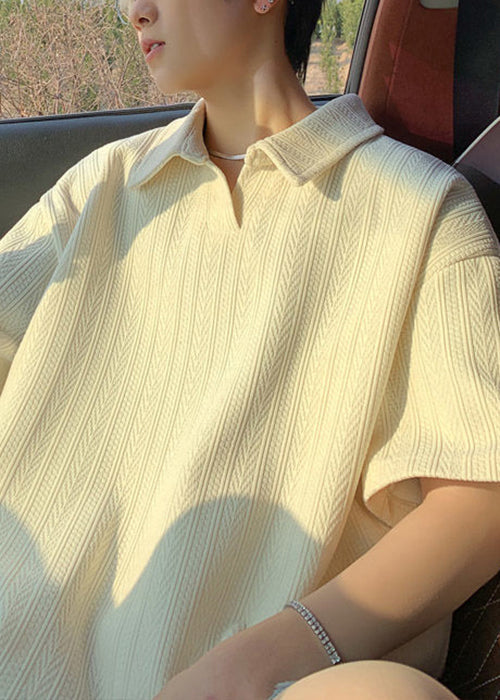 New Yellow Summer Polo Cotton Shirts Men Solid Oversized