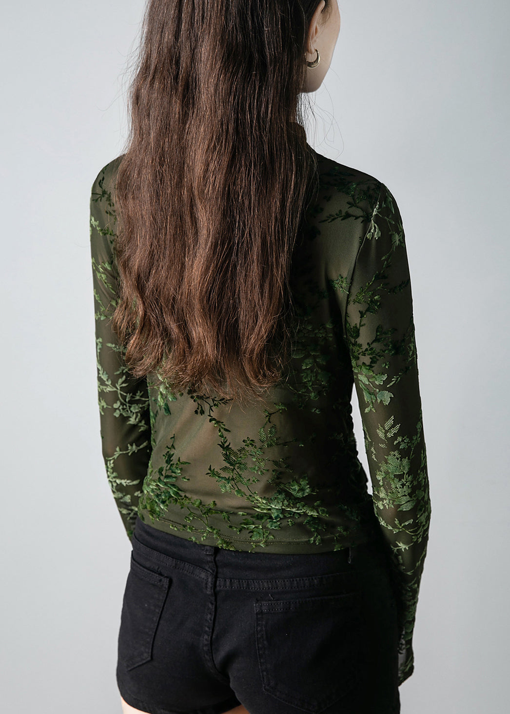 Novelty Black Stand Collar Print Tulle Top Fall AL1035