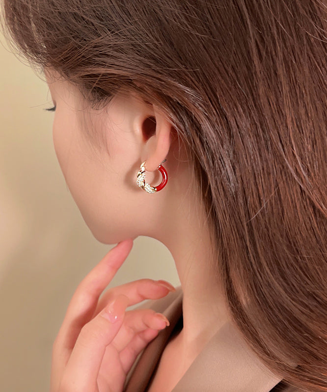Novelty Red Copper Alloy Zircon Hoop Earrings TX025