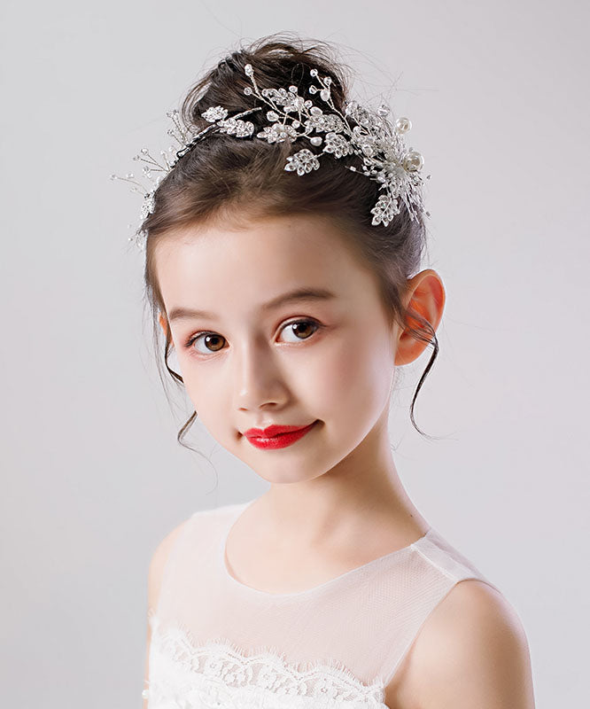 Novelty White Zircon Pearl Leaf A Pair Kids Hairpin IU052