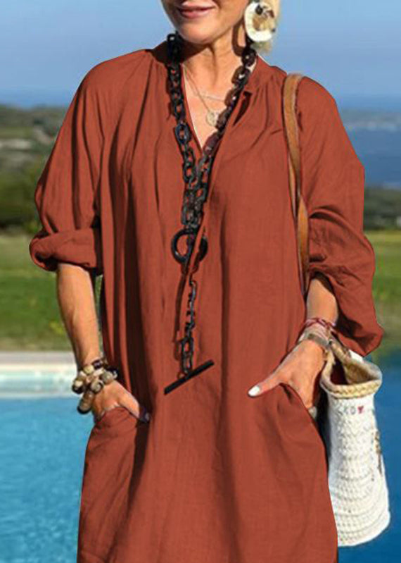 V Mid Dresses Blue Vacation Organic Patchwork Light Pockets Neck