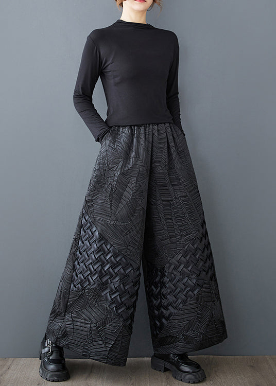 Wide Pants Design Original Black Leg Oversized Jacquard Summer