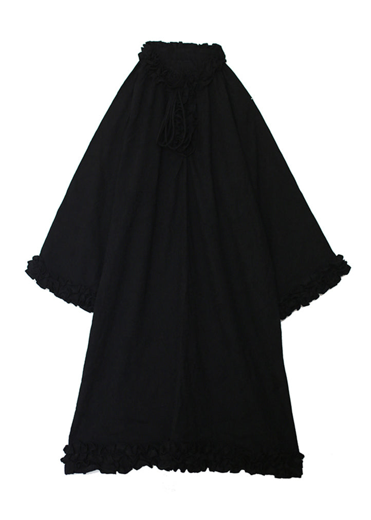 Original Design Black Ruffled Patchwork Cotton Dress Spring YZ027