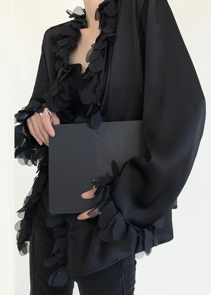 V Original Patchwork Design Neck Black Shirt Cotton Fall