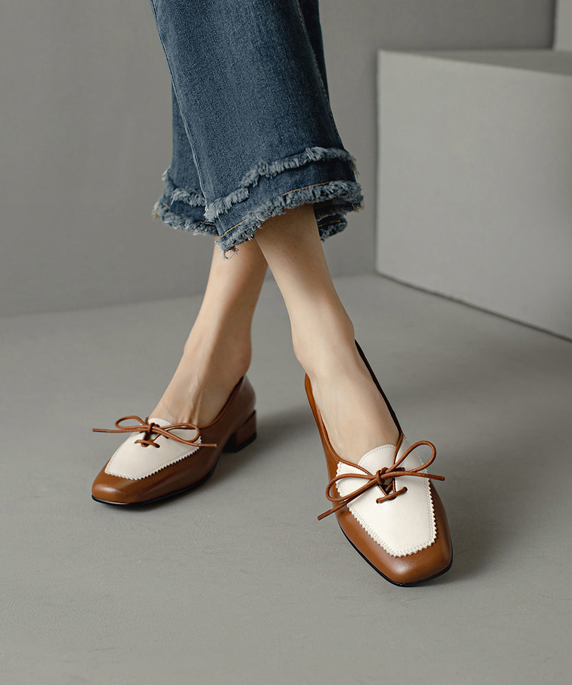 Splicing Lace Flats Up Original Brown Design Leather Cowhide