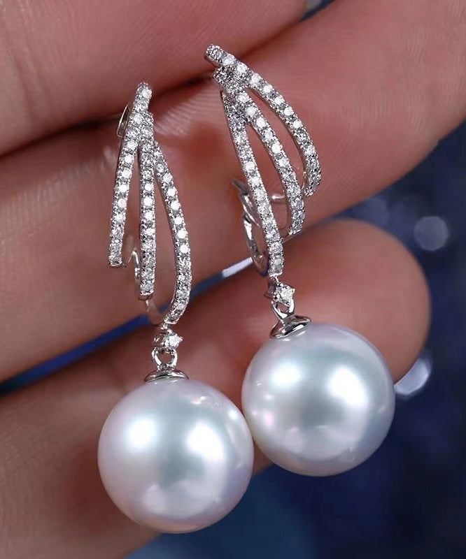 Silk Design Silver Sterling Drop Earrings Pearl Zircon Original