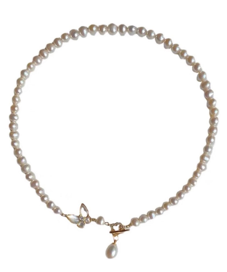 White Original Zircon Pendant Pearl Design Butterfly Alloy