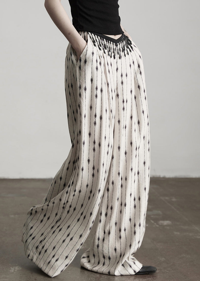 Pants Thin Pockets Original Print Design White Patchwork Cotton