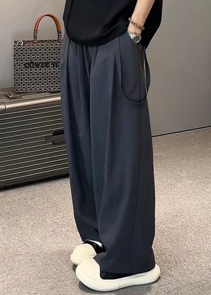 Ice Pockets Waist Silk Khaki Elastic Original Men Wide Pants Leg