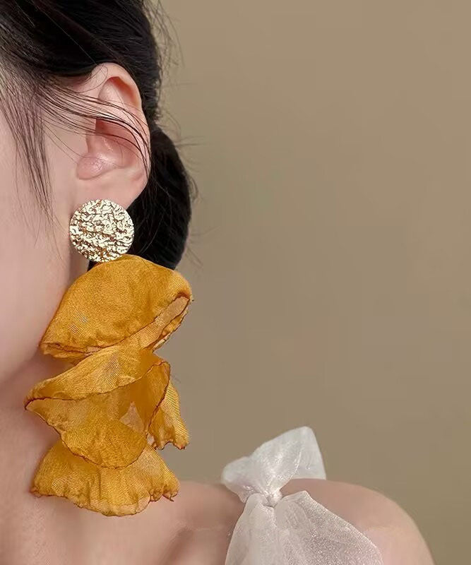 Oversize Alloy Sterling Yellow PetalTassel Chiffon Silver Drop