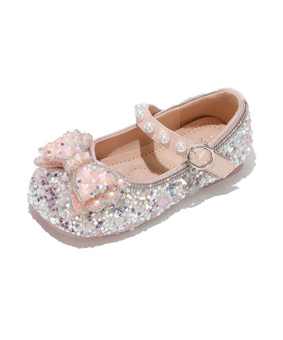 Bow Shoes Strap Zircon Girls Kids Flat Pink For Buckle