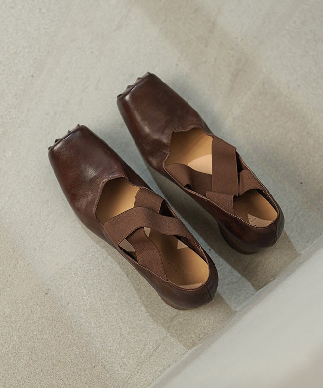 Pink Chunky Heel Horsehide Elegant Splicing Cross Strap YC027