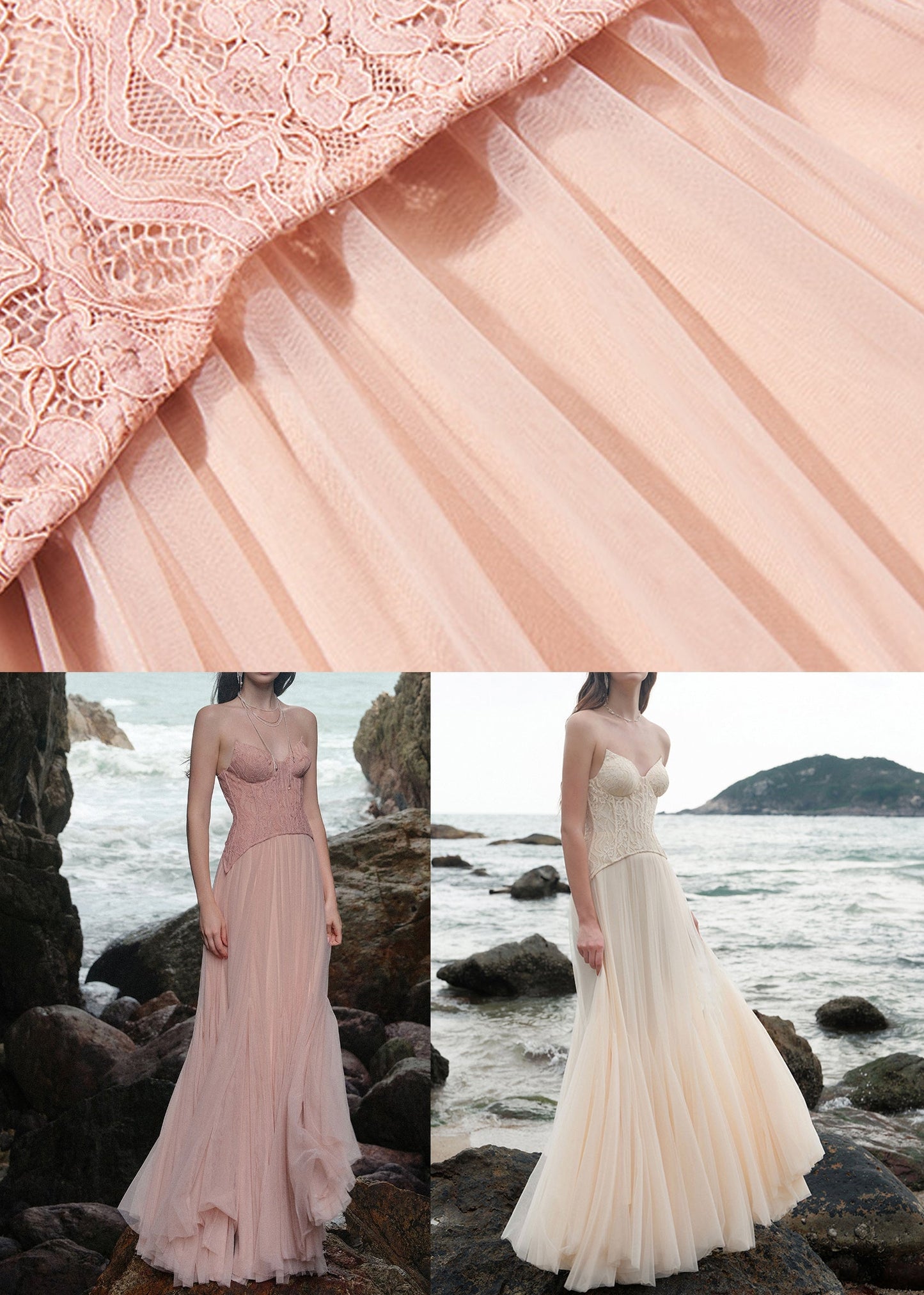 Summer Lace Dresses Backless Tulle Pink Maxi Patchwork