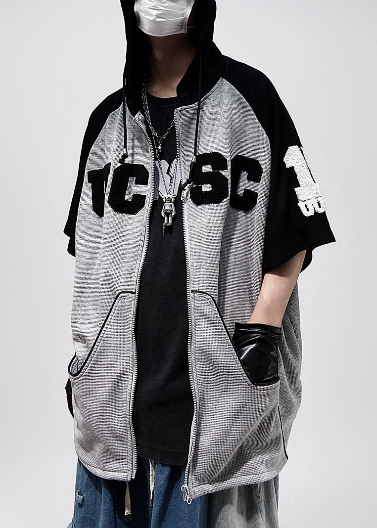 Size Patchwork Cotton Black Plus Hooded Zippered Men Shirts T