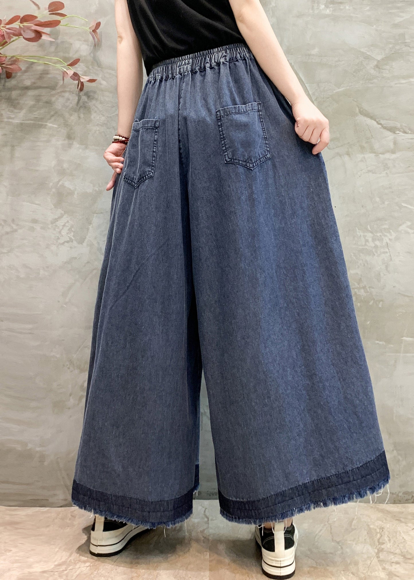 Wrinkled Denim Plus Oversized Leg Size Pants Navy Wide Summer