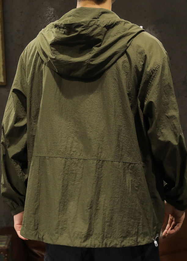 Coats Olive Plus Size Summer Mens Pockets Green Zippered Hooded