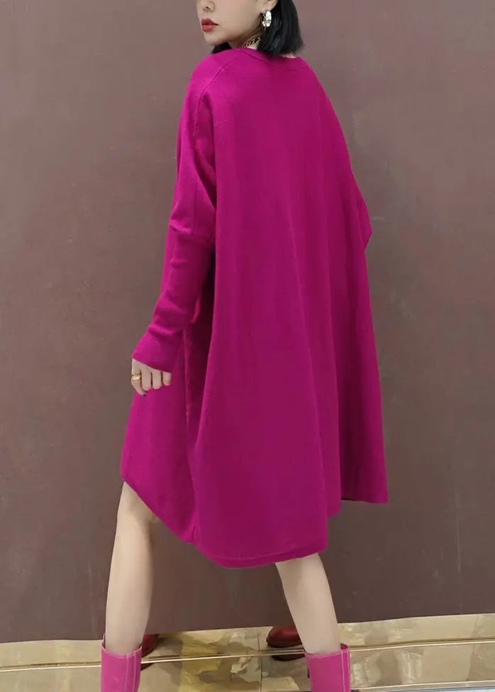 Plus Size Rose V Neck Patchwork Knit Mid Dresses Batwing Sleeve Ada Fashion