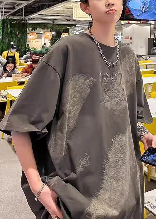 Tie Dye Men White Half Cotton Shirts Plus Embroideried Size T